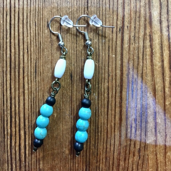 *5 For $20***Turquoise Blue and White Beaded Dangle Ladies Earrings, Handmade - Picture 3 of 6
